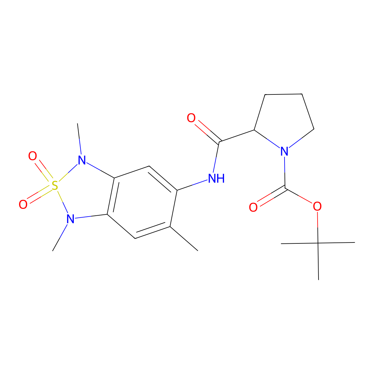 Tert-butyl 2-((1,3,6-trimethyl-2,2-dioxido-1,3-dihydrobenzo[c][1,2,5]thiadiazol-5-yl)carbamoyl)pyrrolidine-1-carboxylate molecular structure, CAS 2034208-62-1