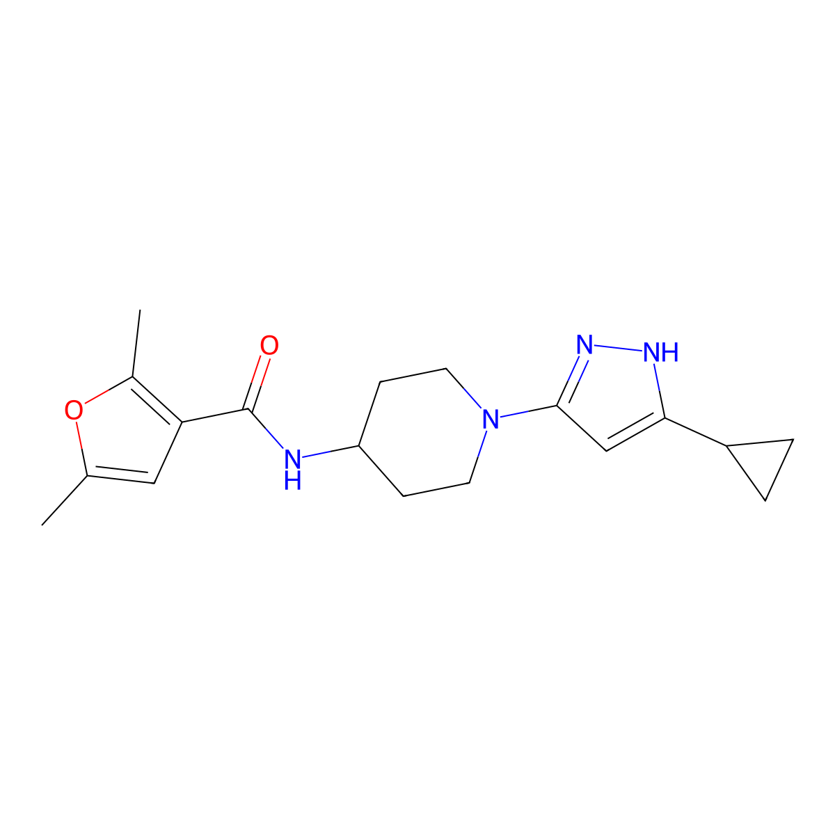 N-[1-(5-cyclopropyl-1H-pyrazol-3-yl)piperidin-4-yl]-2,5-dimethylfuran-3-carboxamide molecular structure, CAS 2034208-64-3