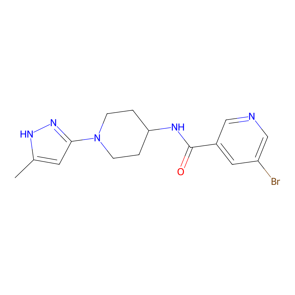 5-bromo-N-(1-(5-methyl-1H-pyrazol-3-yl)piperidin-4-yl)nicotinamide molecular structure, CAS 2034208-67-6