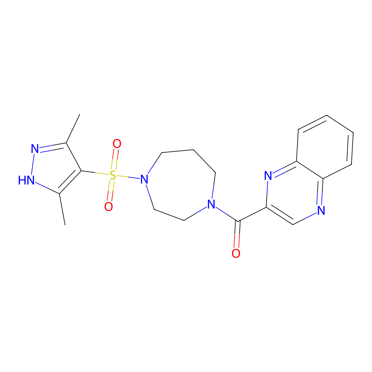 2-{4-[(3,5-dimethyl-1H-pyrazol-4-yl)sulfonyl]-1,4-diazepane-1-carbonyl}quinoxaline molecular structure, CAS 2034208-68-7