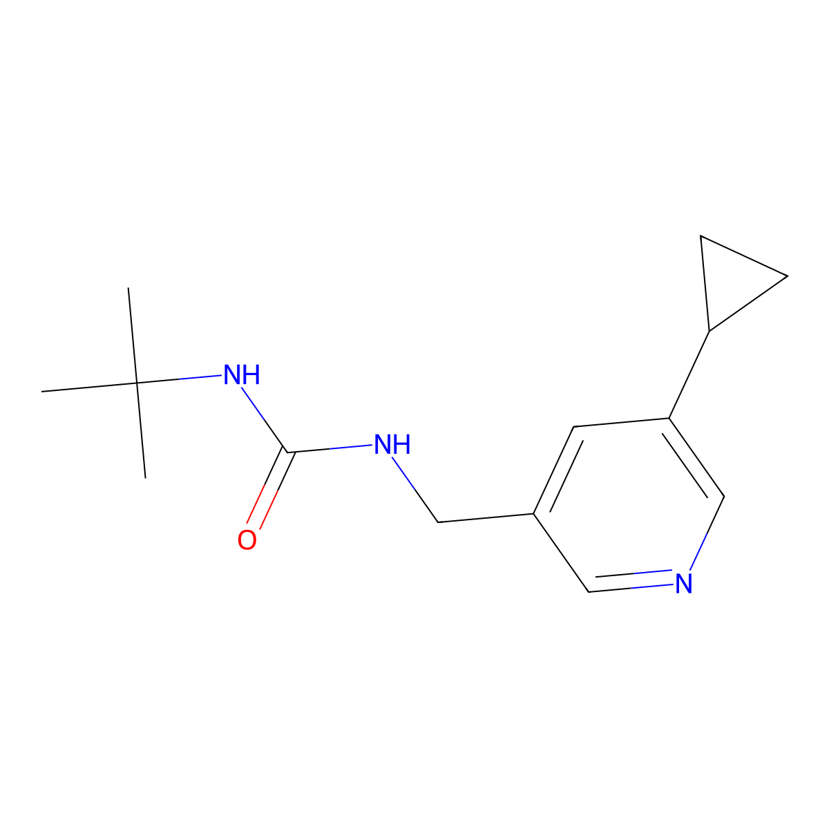 1-(Tert-butyl)-3-((5-cyclopropylpyridin-3-yl)methyl)urea molecular structure, CAS 2034208-71-2