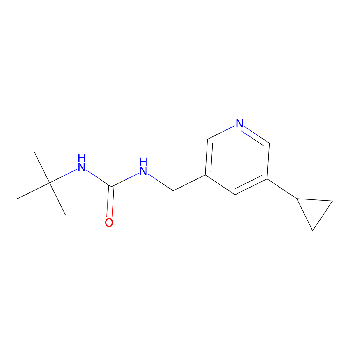 1-(Tert-butyl)-3-((5-cyclopropylpyridin-3-yl)methyl)urea molecular structure, CAS 2034208-71-2