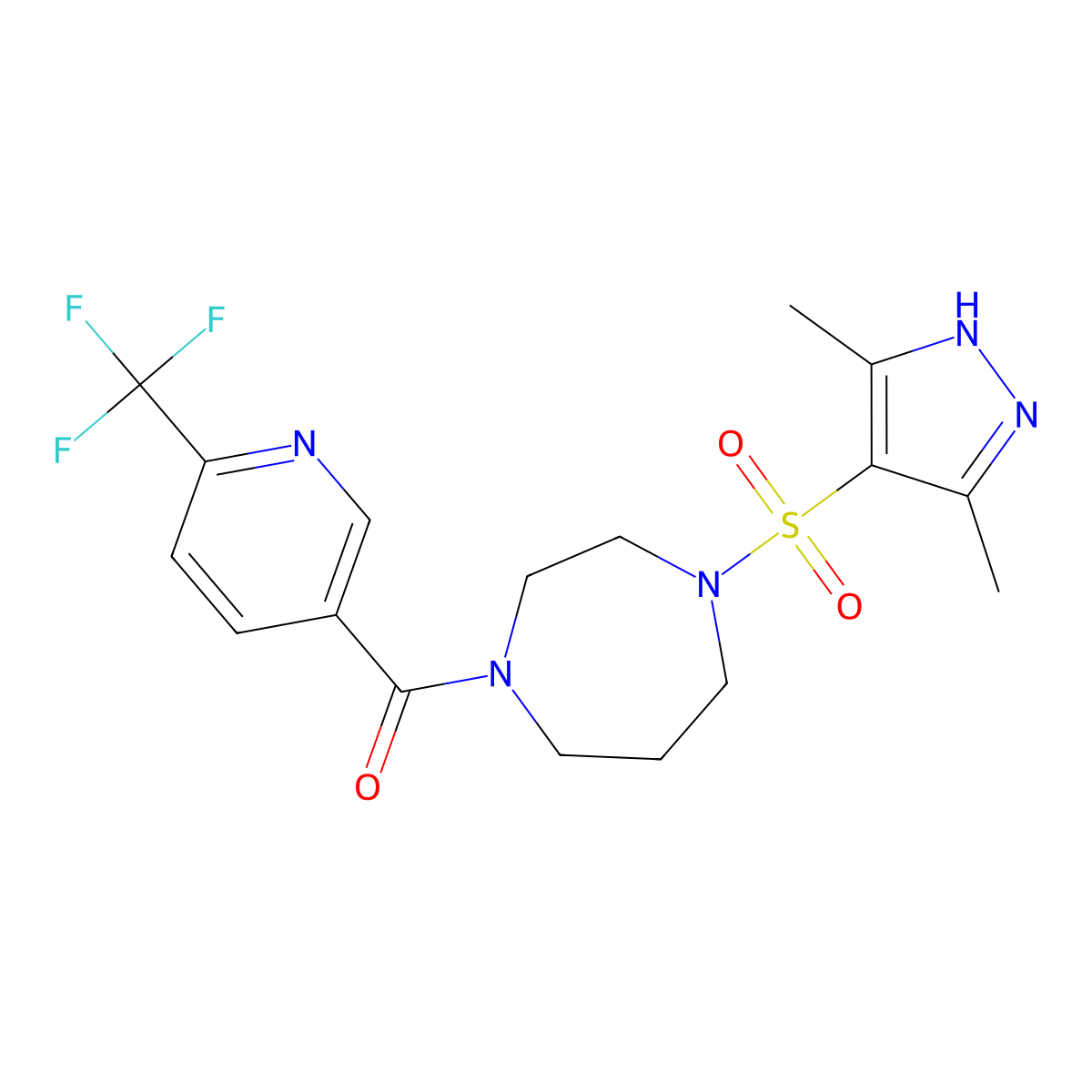 1-[(3,5-dimethyl-1H-pyrazol-4-yl)sulfonyl]-4-[6-(trifluoromethyl)pyridine-3-carbonyl]-1,4-diazepane molecular structure, CAS 2034208-72-3