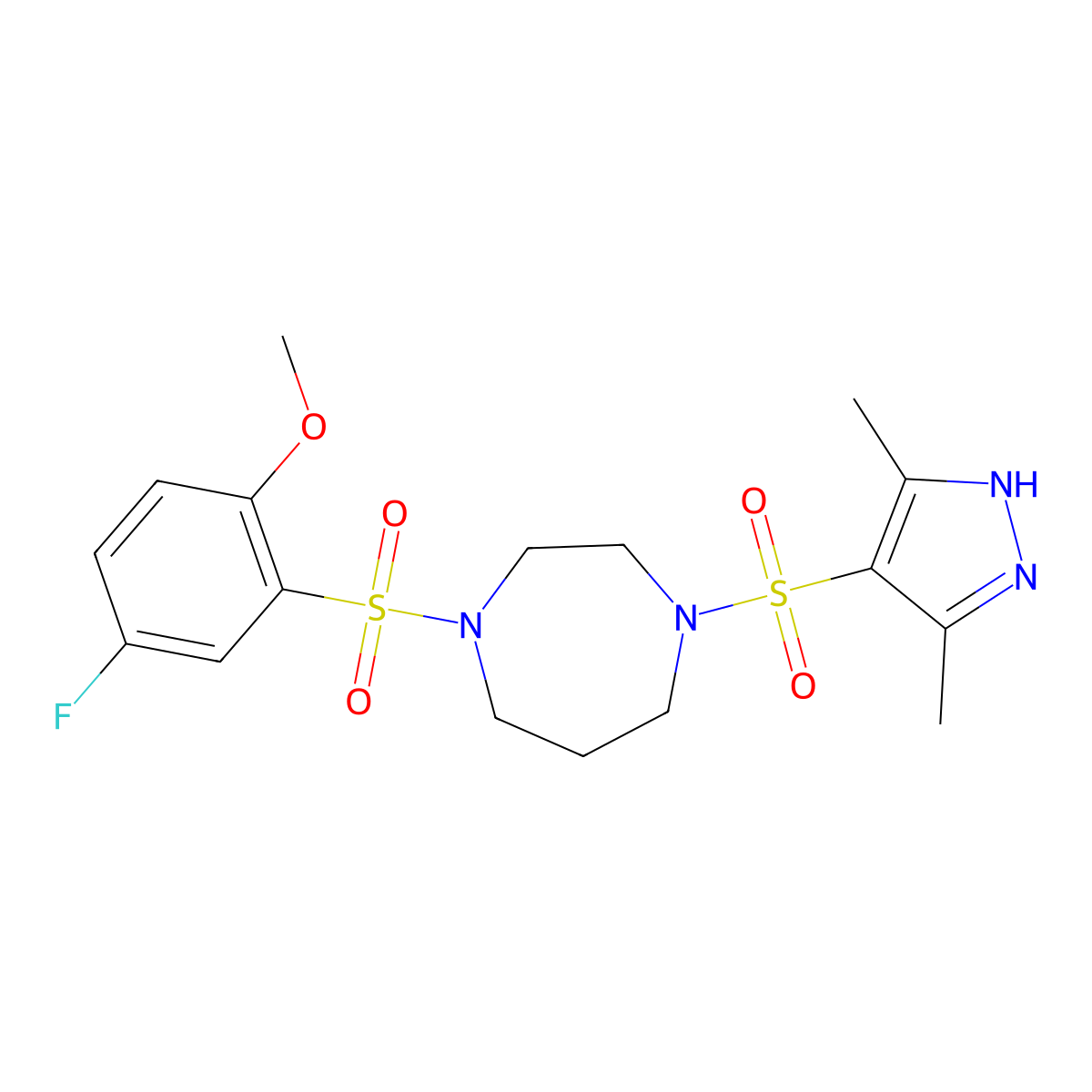 1-((3,5-dimethyl-1H-pyrazol-4-yl)sulfonyl)-4-((5-fluoro-2-methoxyphenyl)sulfonyl)-1,4-diazepane molecular structure, CAS 2034208-79-0
