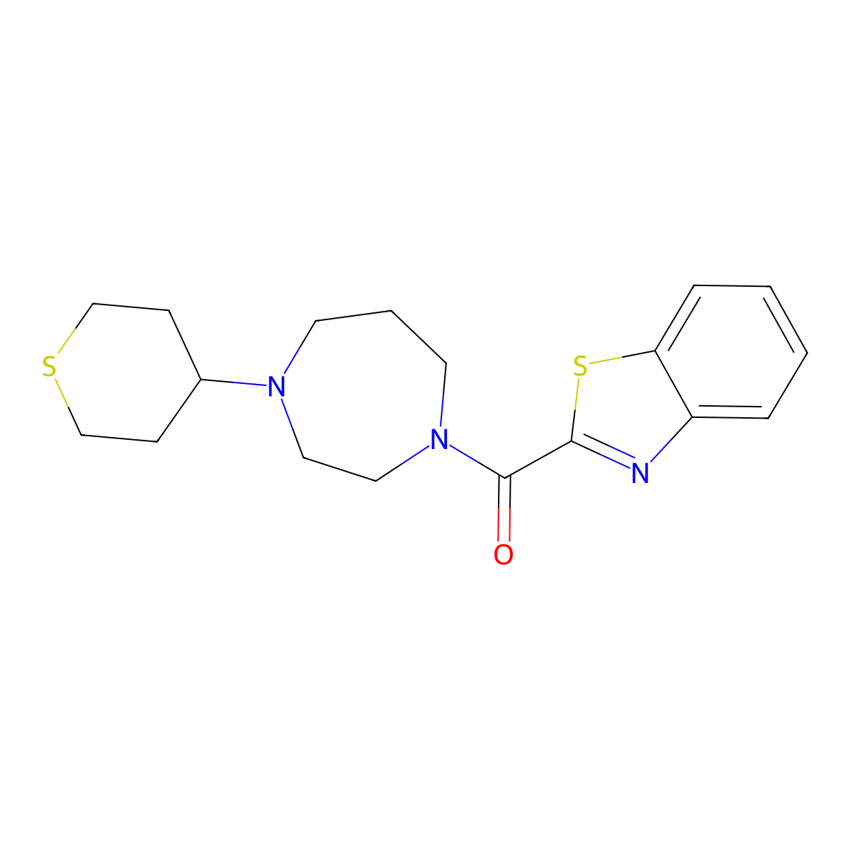 benzo[d]thiazol-2-yl(4-(tetrahydro-2H-thiopyran-4-yl)-1,4-diazepan-1-yl)methanone molecular structure, CAS 2034208-81-4