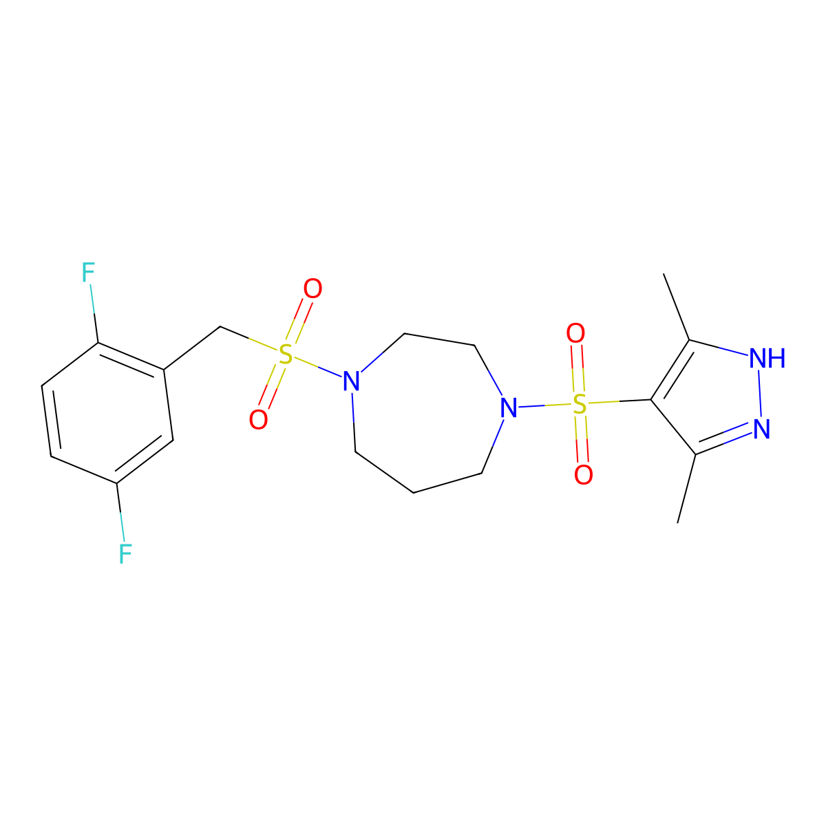 1-[(2,5-difluorophenyl)methanesulfonyl]-4-[(3,5-dimethyl-1H-pyrazol-4-yl)sulfonyl]-1,4-diazepane molecular structure, CAS 2034208-84-7