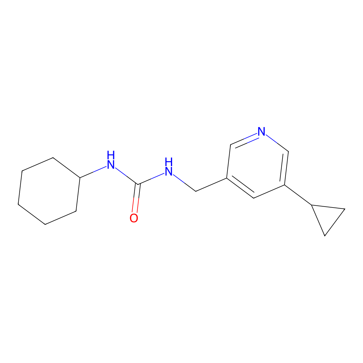 1-Cyclohexyl-3-[(5-cyclopropylpyridin-3-yl)methyl]urea molecular structure, CAS 2034208-85-8
