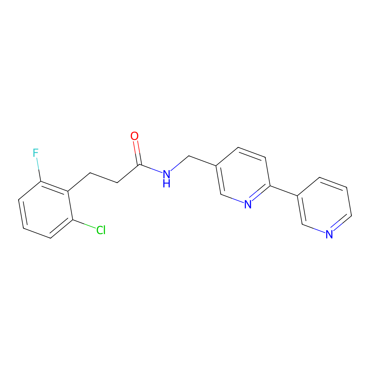 N-({[2,3'-bipyridine]-5-yl}methyl)-3-(2-chloro-6-fluorophenyl)propanamide molecular structure, CAS 2034208-87-0