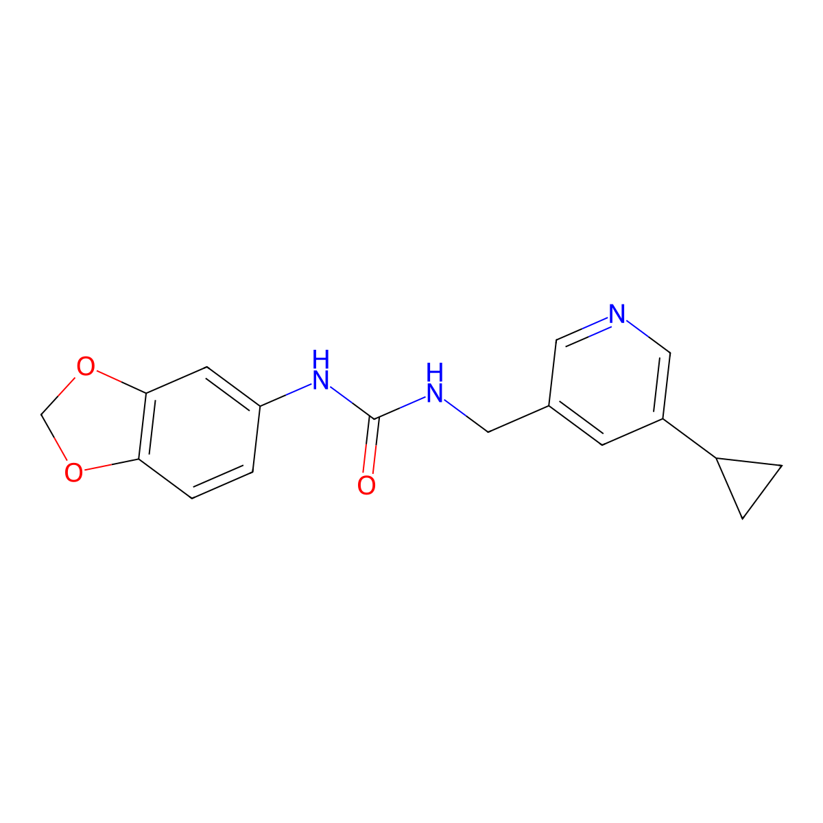 1-(Benzo[d][1,3]dioxol-5-yl)-3-((5-cyclopropylpyridin-3-yl)methyl)urea molecular structure, CAS 2034208-95-0