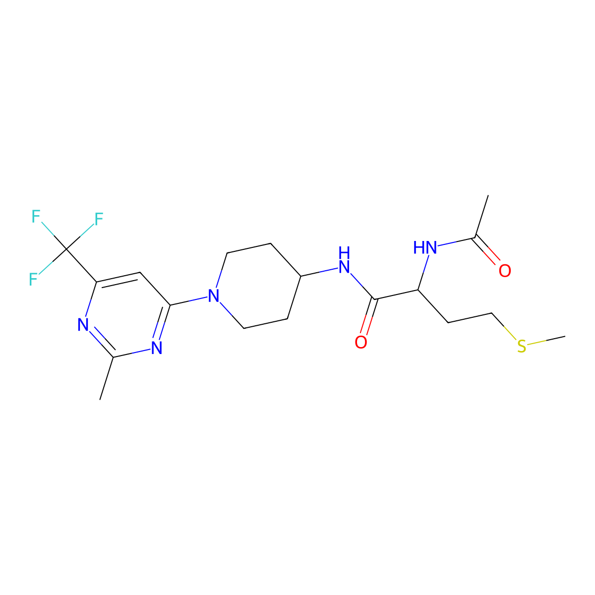 2-acetamido-N-(1-(2-methyl-6-(trifluoromethyl)pyrimidin-4-yl)piperidin-4-yl)-4-(methylthio)butanamide molecular structure, CAS 2034209-01-1