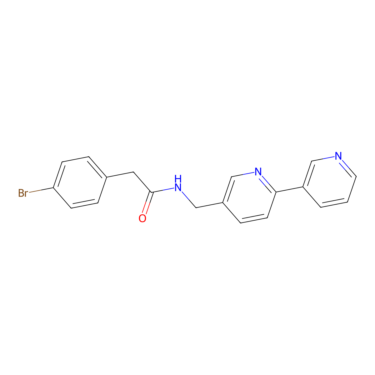 N-([2,3'-bipyridin]-5-ylmethyl)-2-(4-bromophenyl)acetamide molecular structure, CAS 2034209-02-2