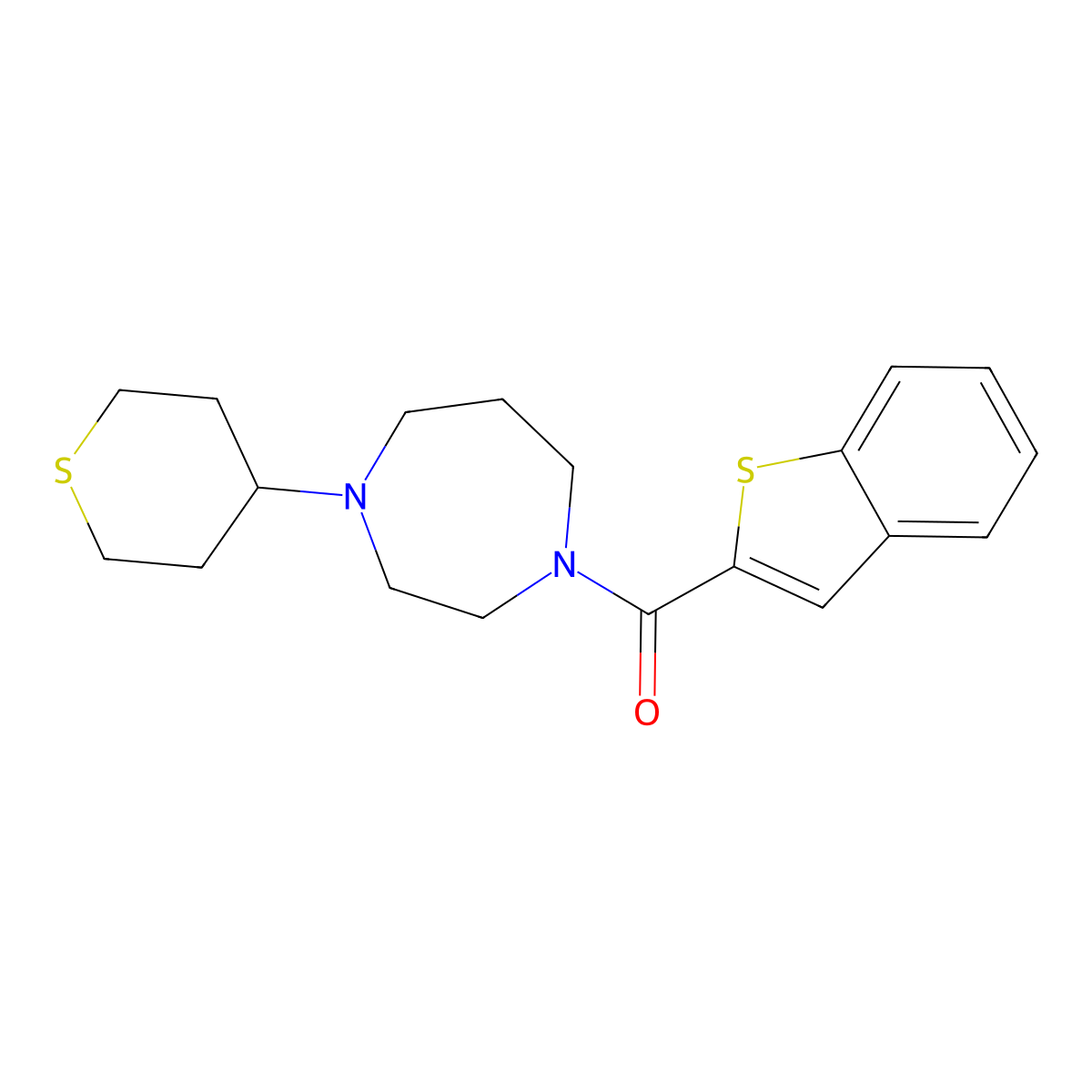 benzo[b]thiophen-2-yl(4-(tetrahydro-2H-thiopyran-4-yl)-1,4-diazepan-1-yl)methanone molecular structure, CAS 2034209-03-3