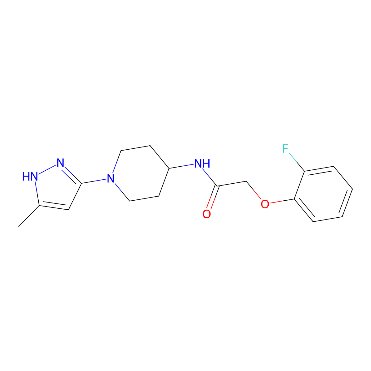 2-(2-fluorophenoxy)-N-[1-(5-methyl-1H-pyrazol-3-yl)piperidin-4-yl]acetamide molecular structure, CAS 2034209-04-4