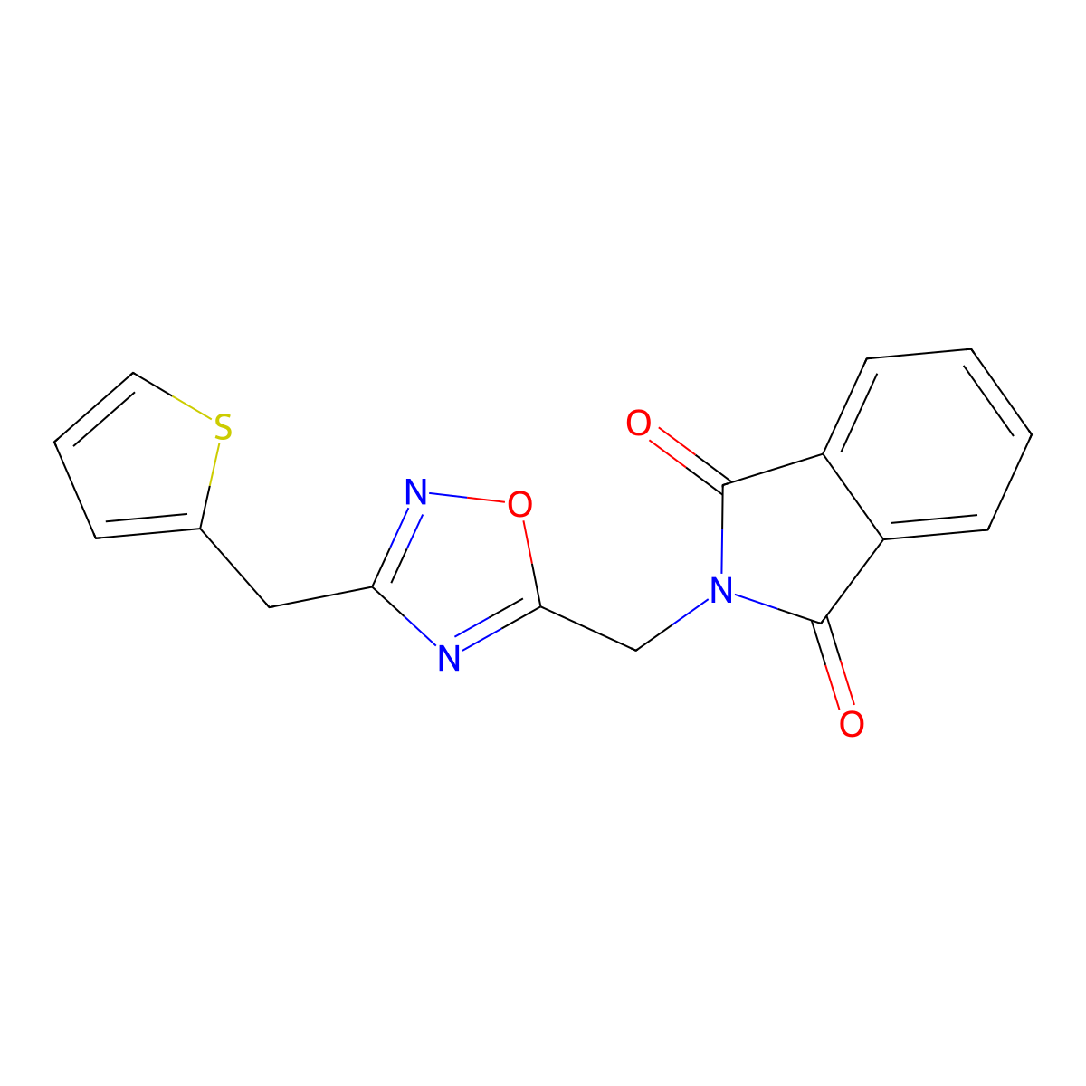 2-((3-(Thiophen-2-ylmethyl)-1,2,4-oxadiazol-5-yl)methyl)isoindoline-1,3-dione molecular structure, CAS 2034209-13-5
