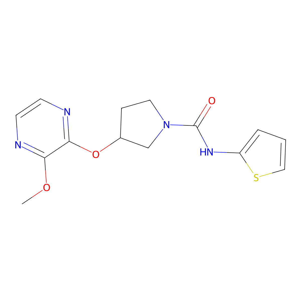 3-((3-methoxypyrazin-2-yl)oxy)-N-(thiophen-2-yl)pyrrolidine-1-carboxamide molecular structure, CAS 2034209-14-6