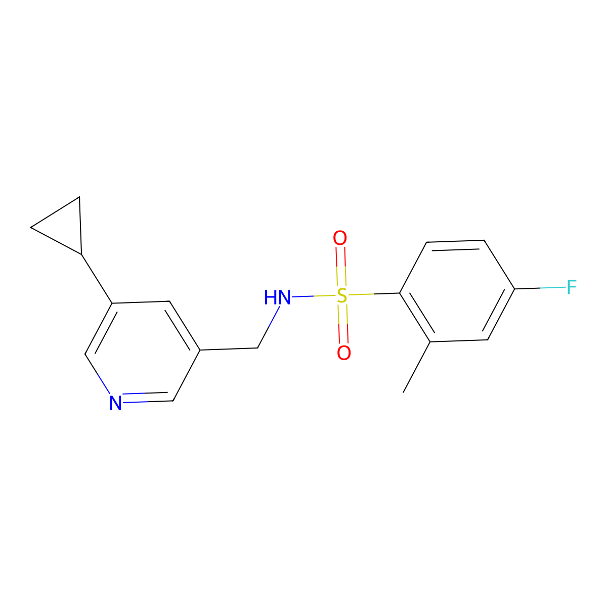 N-((5-cyclopropylpyridin-3-yl)methyl)-4-fluoro-2-methylbenzenesulfonamide molecular structure, CAS 2034209-19-1