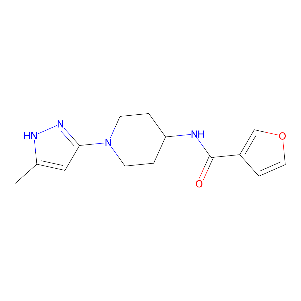 N-[1-(5-methyl-1H-pyrazol-3-yl)piperidin-4-yl]furan-3-carboxamide molecular structure, CAS 2034209-23-7