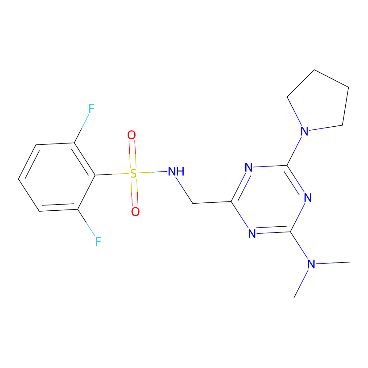N-((4-(dimethylamino)-6-(pyrrolidin-1-yl)-1,3,5-triazin-2-yl)methyl)-2,6-difluorobenzenesulfonamide molecular structure, CAS 2034209-26-0