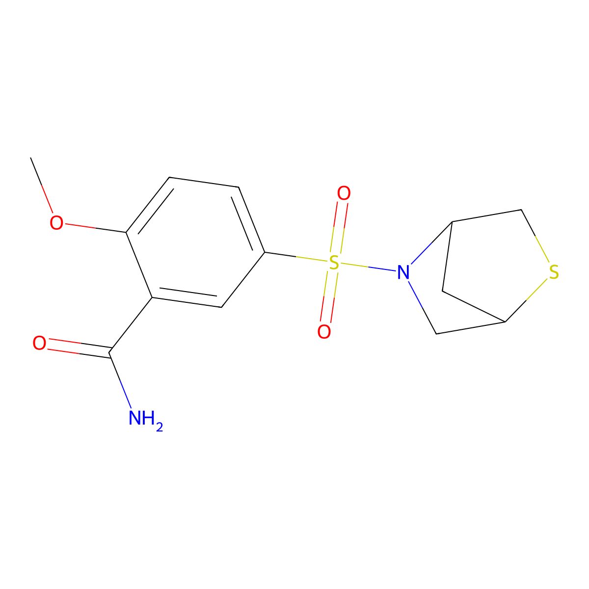 5-(2-Thia-5-azabicyclo[2.2.1]heptan-5-ylsulfonyl)-2-methoxybenzamide molecular structure, CAS 2034209-27-1