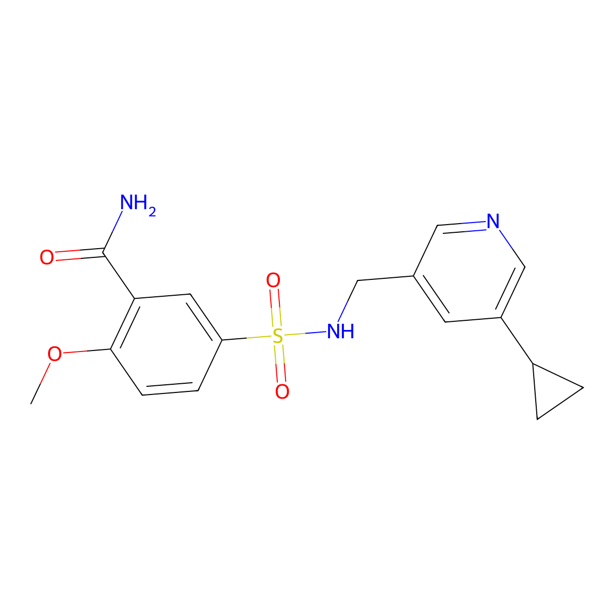 5-(N-((5-cyclopropylpyridin-3-yl)methyl)sulfamoyl)-2-methoxybenzamide molecular structure, CAS 2034209-29-3