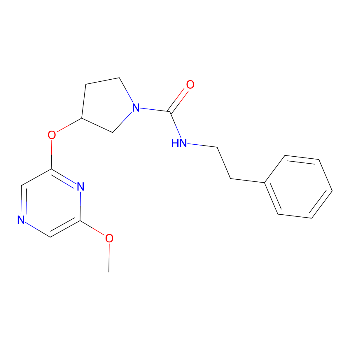 3-((6-methoxypyrazin-2-yl)oxy)-N-phenethylpyrrolidine-1-carboxamide molecular structure, CAS 2034209-30-6