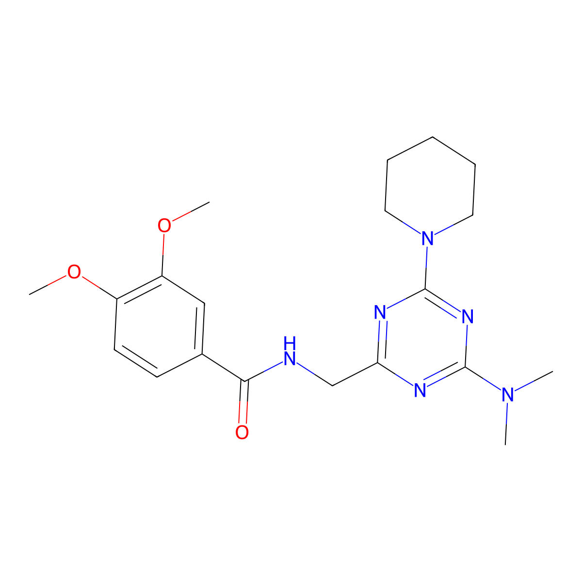 N-{[4-(dimethylamino)-6-(piperidin-1-yl)-1,3,5-triazin-2-yl]methyl}-3,4-dimethoxybenzamide molecular structure, CAS 2034209-31-7