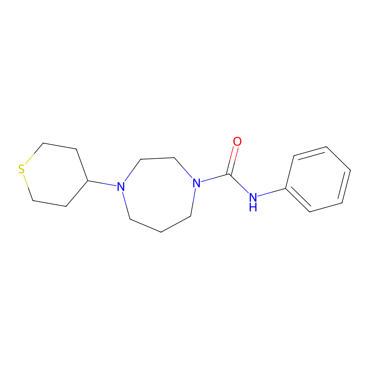 N-phenyl-4-(thian-4-yl)-1,4-diazepane-1-carboxamide molecular structure, CAS 2034209-32-8