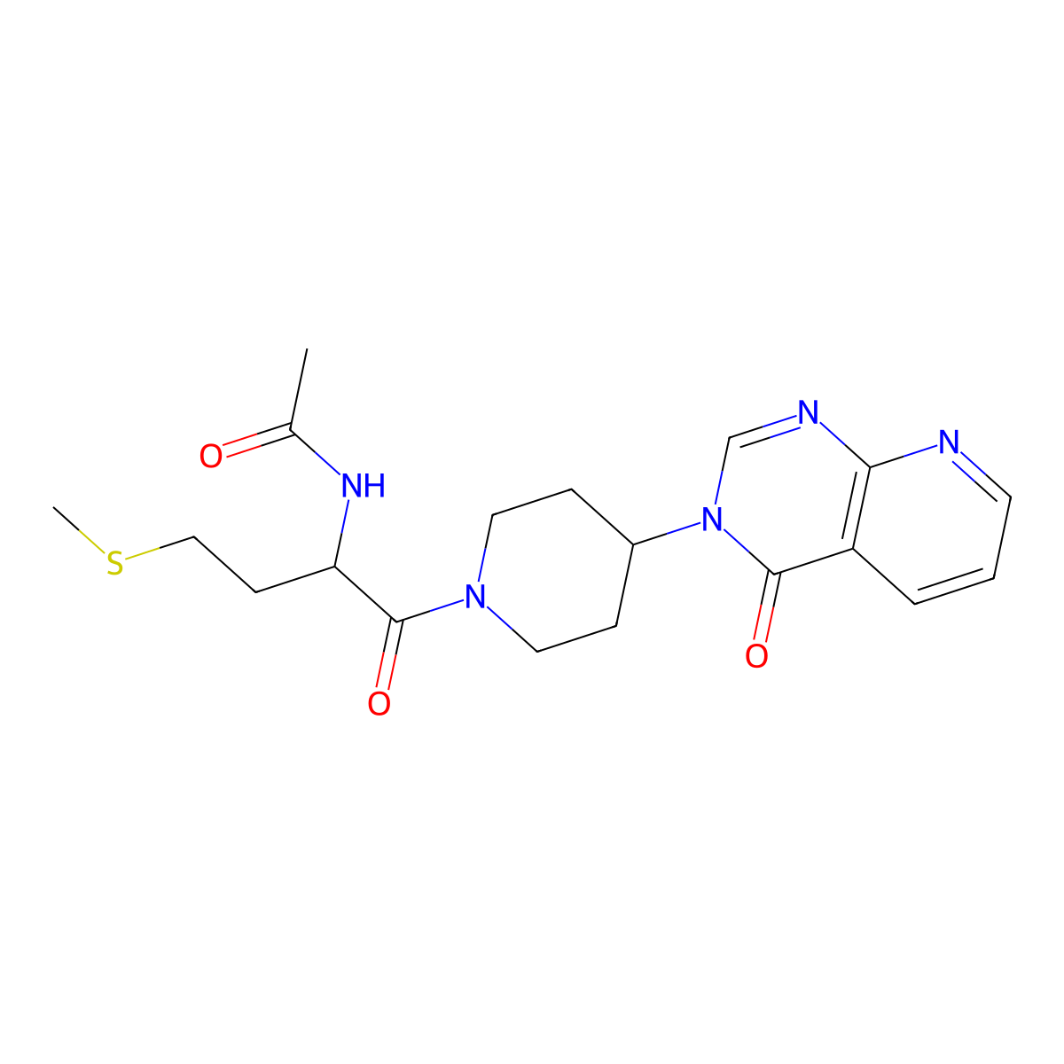N-(4-(methylthio)-1-oxo-1-(4-(4-oxopyrido[2,3-d]pyrimidin-3(4H)-yl)piperidin-1-yl)butan-2-yl)acetamide molecular structure, CAS 2034209-44-2
