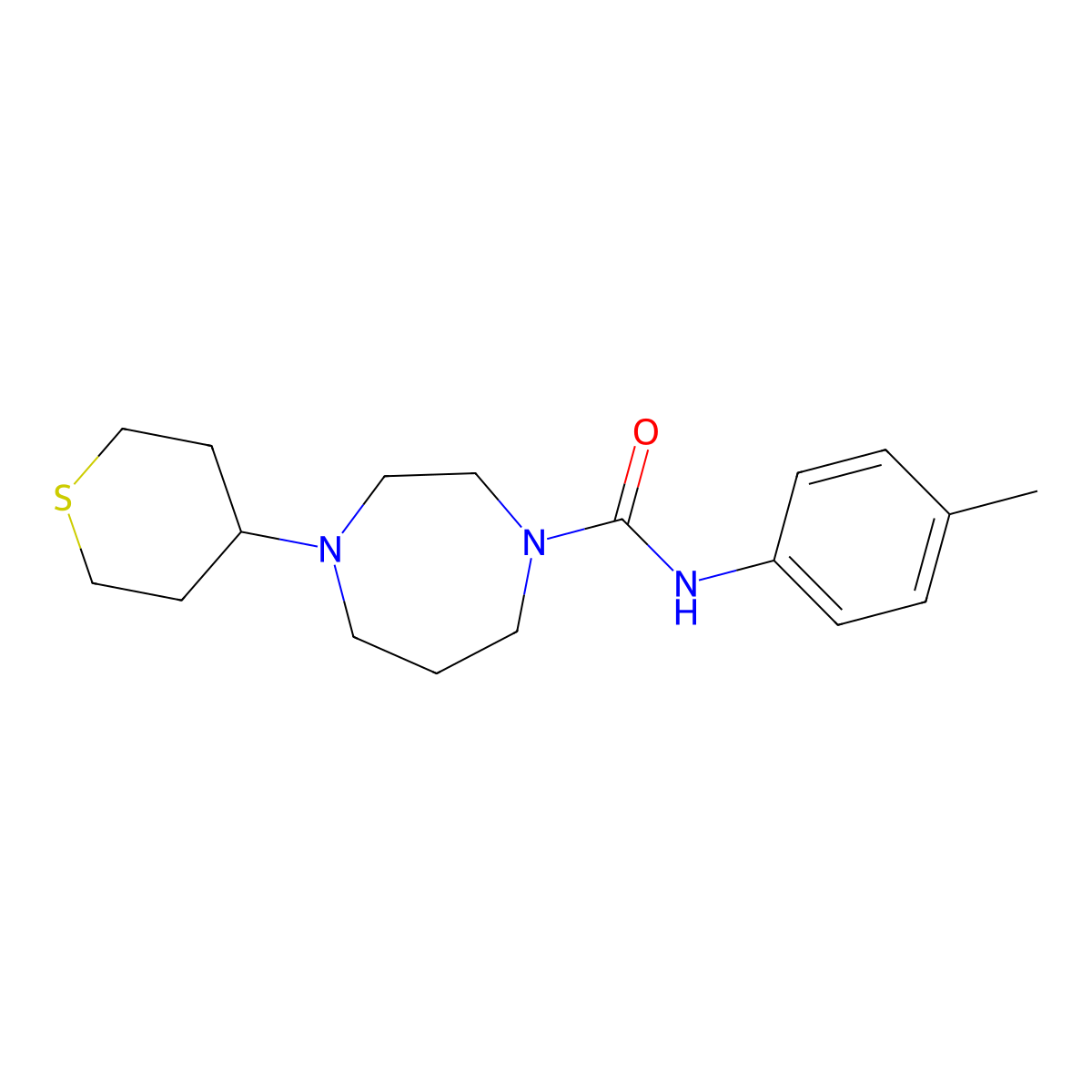 4-(tetrahydro-2H-thiopyran-4-yl)-N-(p-tolyl)-1,4-diazepane-1-carboxamide molecular structure, CAS 2034209-50-0