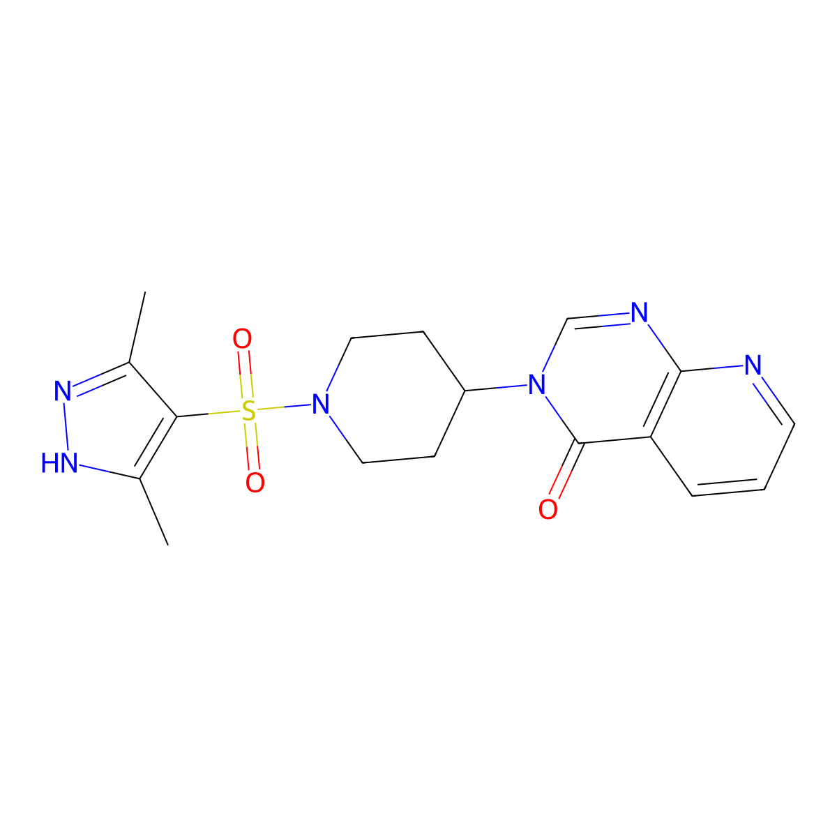 3-(1-((3,5-dimethyl-1H-pyrazol-4-yl)sulfonyl)piperidin-4-yl)pyrido[2,3-d]pyrimidin-4(3H)-one molecular structure, CAS 2034209-54-4