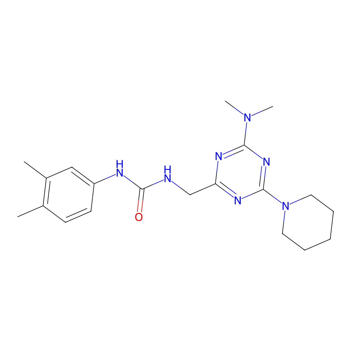 1-((4-(Dimethylamino)-6-(piperidin-1-yl)-1,3,5-triazin-2-yl)methyl)-3-(3,4-dimethylphenyl)urea molecular structure, CAS 2034209-67-9