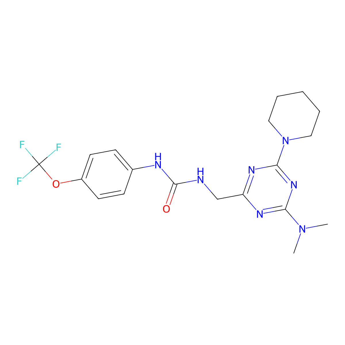 1-((4-(Dimethylamino)-6-(piperidin-1-yl)-1,3,5-triazin-2-yl)methyl)-3-(4-(trifluoromethoxy)phenyl)urea molecular structure, CAS 2034209-70-4