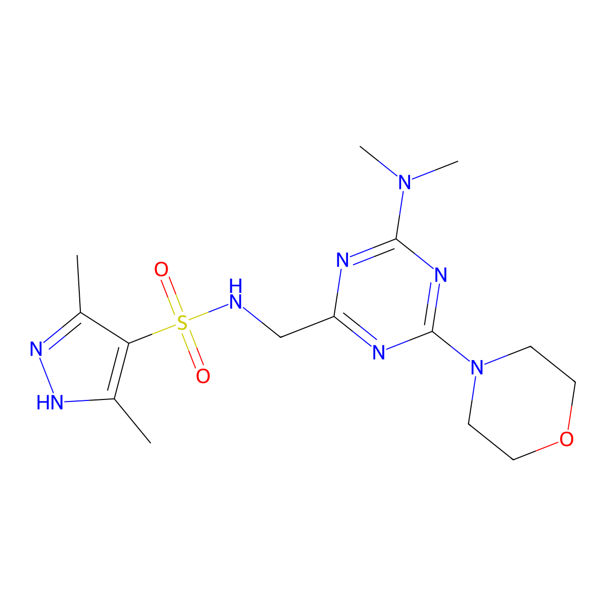 N-((4-(dimethylamino)-6-morpholino-1,3,5-triazin-2-yl)methyl)-3,5-dimethyl-1H-pyrazole-4-sulfonamide molecular structure, CAS 2034209-72-6