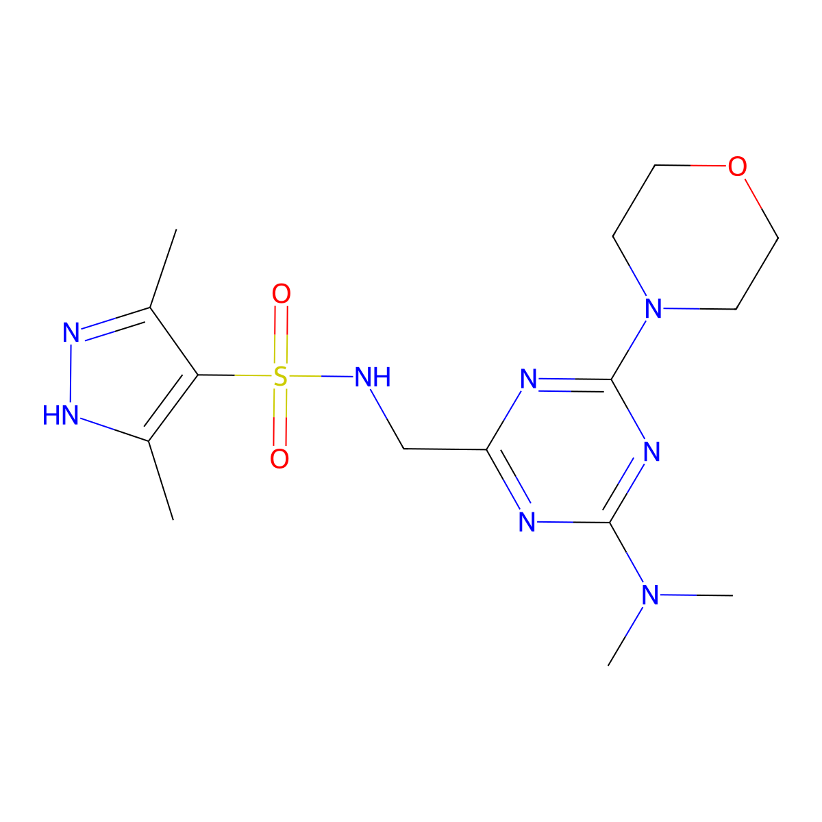 N-((4-(dimethylamino)-6-morpholino-1,3,5-triazin-2-yl)methyl)-3,5-dimethyl-1H-pyrazole-4-sulfonamide molecular structure, CAS 2034209-72-6