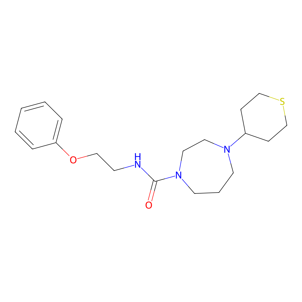 N-(2-phenoxyethyl)-4-(thian-4-yl)-1,4-diazepane-1-carboxamide molecular structure, CAS 2034209-73-7