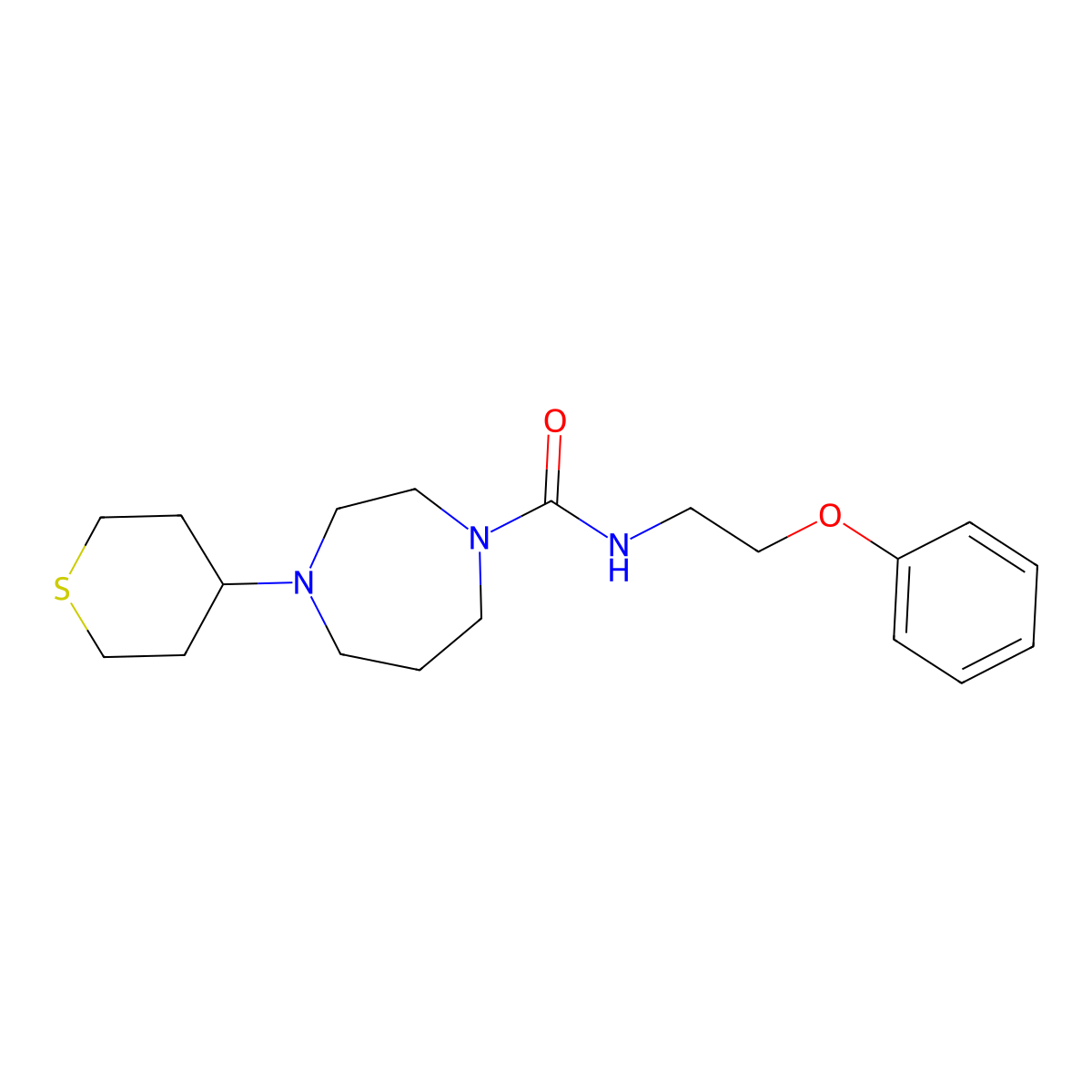 N-(2-phenoxyethyl)-4-(thian-4-yl)-1,4-diazepane-1-carboxamide molecular structure, CAS 2034209-73-7