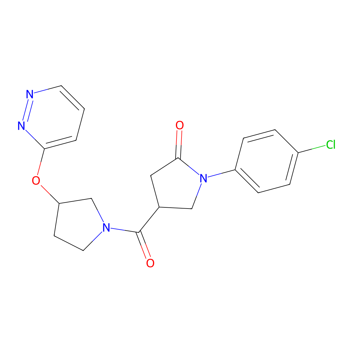 1-(4-Chlorophenyl)-4-[3-(pyridazin-3-yloxy)pyrrolidine-1-carbonyl]pyrrolidin-2-one molecular structure, CAS 2034209-78-2