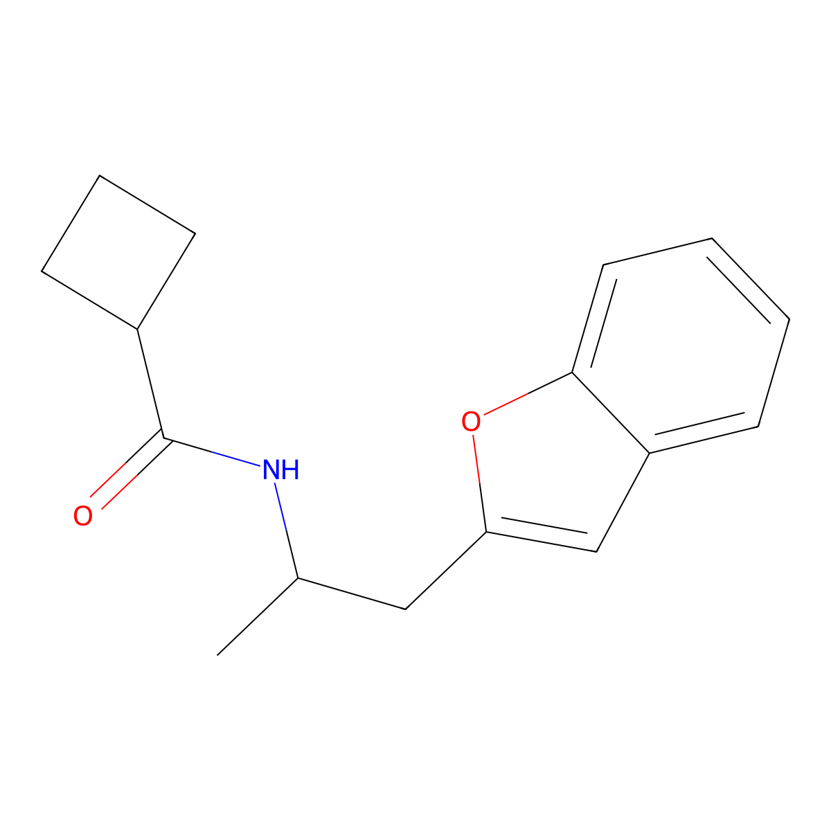 N-(1-(benzofuran-2-yl)propan-2-yl)cyclobutanecarboxamide molecular structure, CAS 2034209-80-6