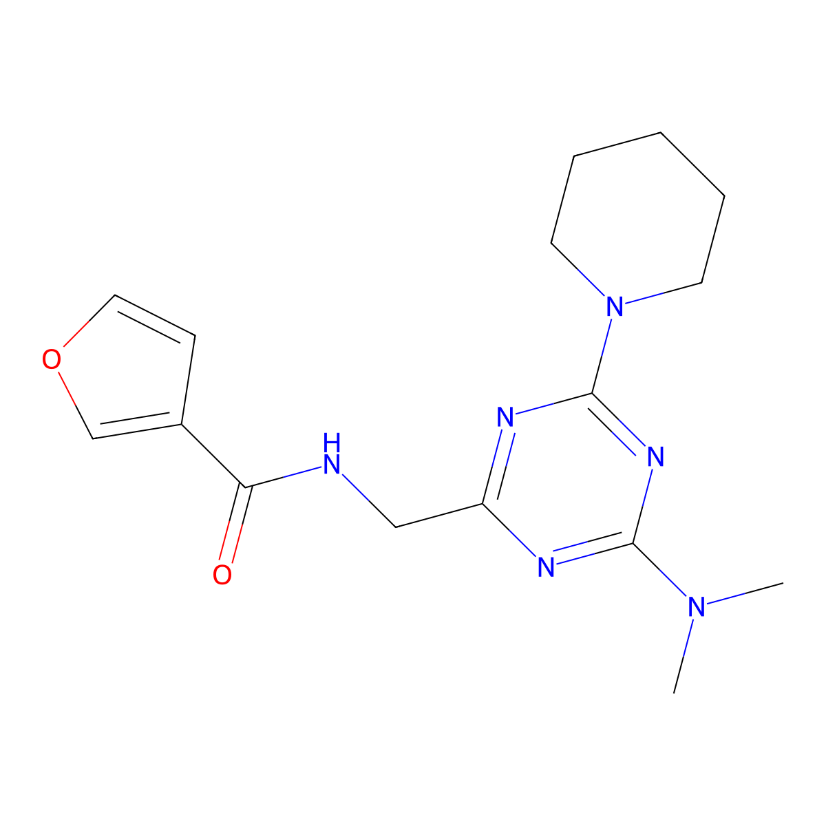 N-((4-(dimethylamino)-6-(piperidin-1-yl)-1,3,5-triazin-2-yl)methyl)furan-3-carboxamide molecular structure, CAS 2034209-86-2