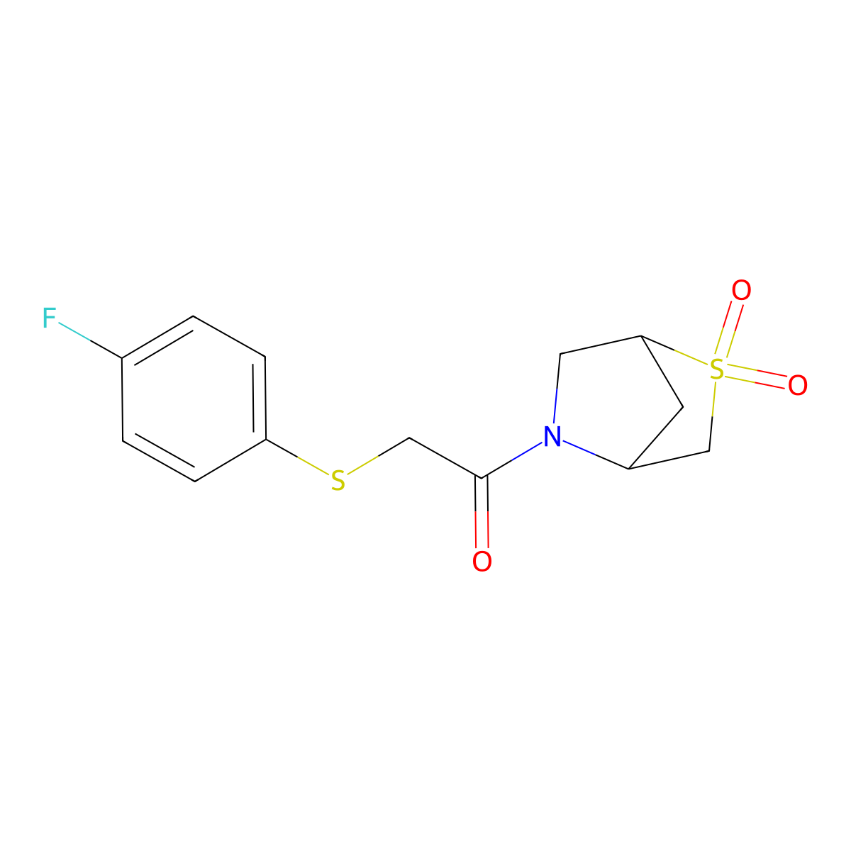 1-(2,2-Dioxido-2-thia-5-azabicyclo[2.2.1]heptan-5-yl)-2-((4-fluorophenyl)thio)ethanone molecular structure, CAS 2034209-90-8