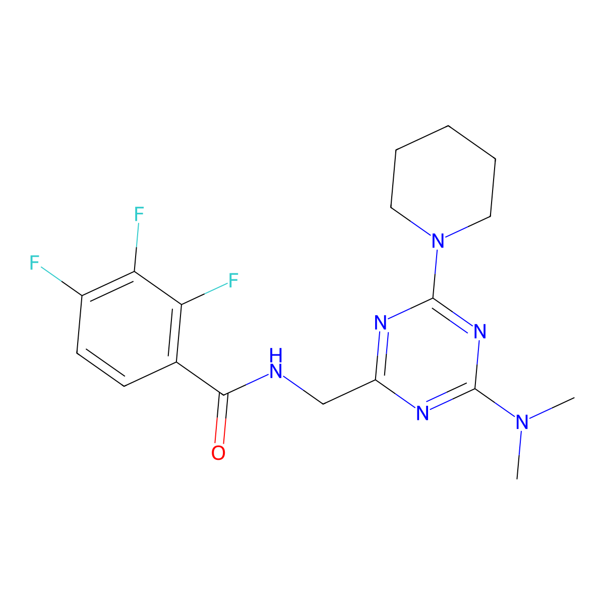 N-((4-(dimethylamino)-6-(piperidin-1-yl)-1,3,5-triazin-2-yl)methyl)-2,3,4-trifluorobenzamide molecular structure, CAS 2034209-91-9