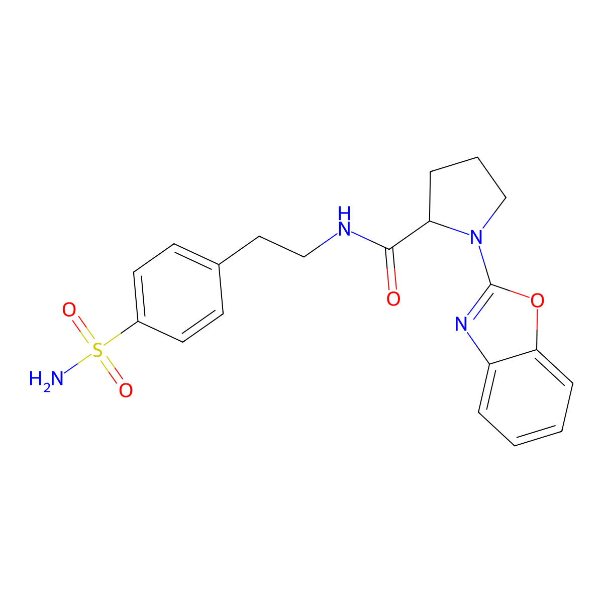 1-(benzo[d]oxazol-2-yl)-N-(4-sulfamoylphenethyl)pyrrolidine-2-carboxamide molecular structure, CAS 2034209-93-1