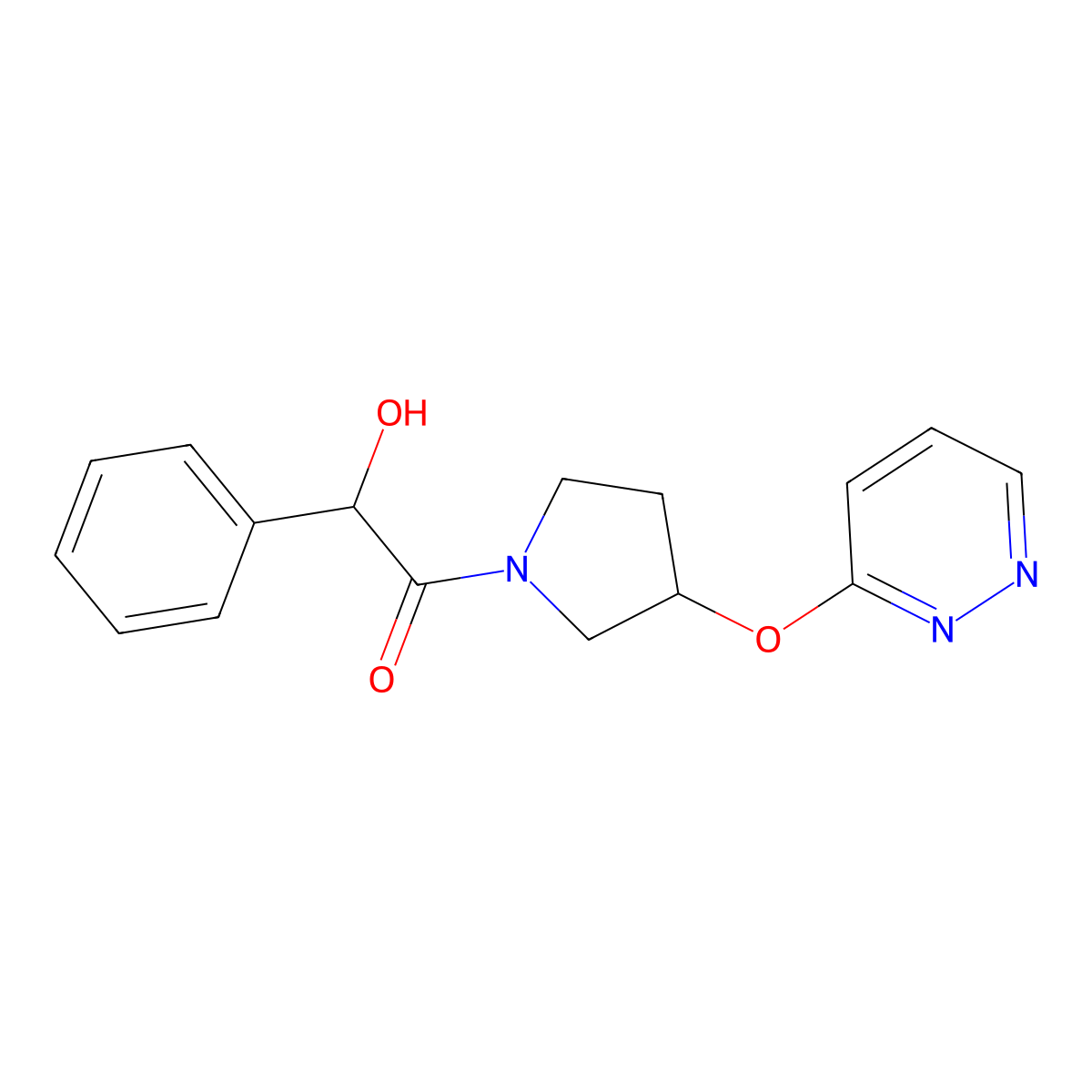 2-Hydroxy-2-phenyl-1-(3-(pyridazin-3-yloxy)pyrrolidin-1-yl)ethanone molecular structure, CAS 2034209-94-2