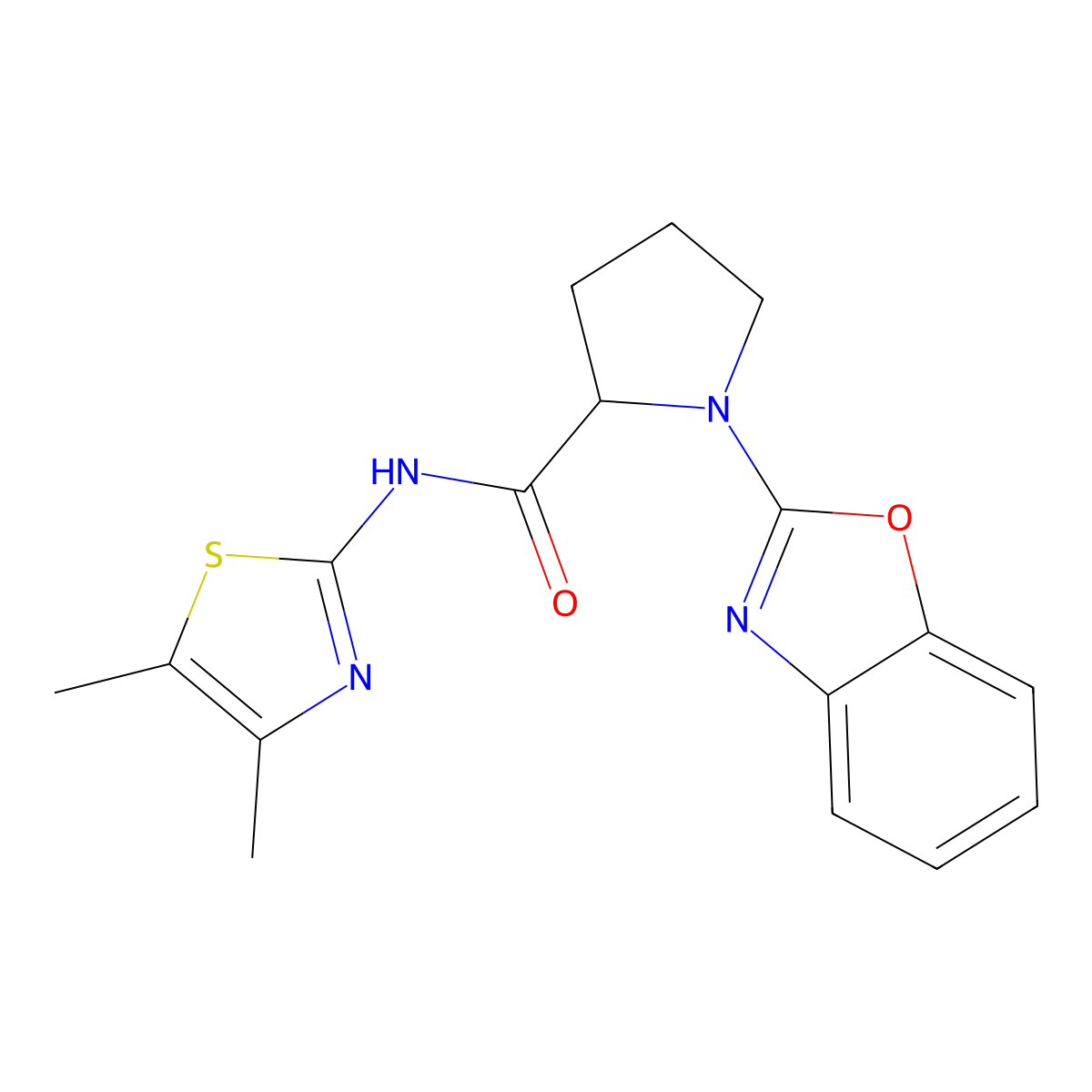 1-(benzo[d]oxazol-2-yl)-N-(4,5-dimethylthiazol-2-yl)pyrrolidine-2-carboxamide molecular structure, CAS 2034209-95-3