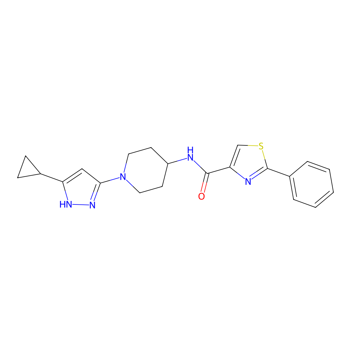 N-(1-(5-cyclopropyl-1H-pyrazol-3-yl)piperidin-4-yl)-2-phenylthiazole-4-carboxamide molecular structure, CAS 2034209-98-6