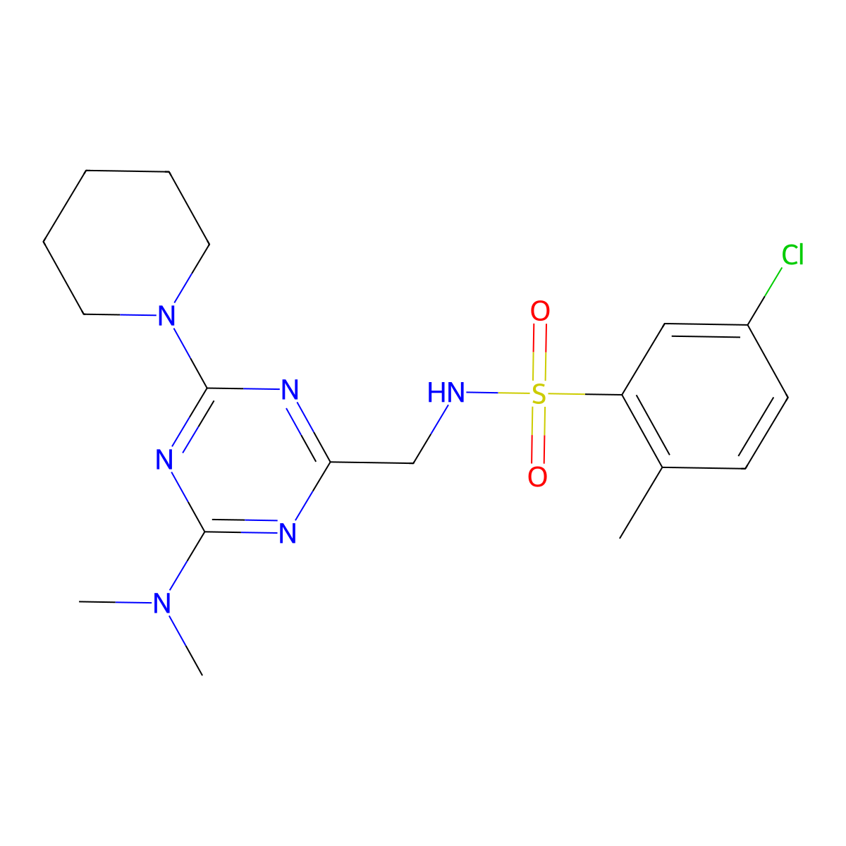 5-chloro-N-((4-(dimethylamino)-6-(piperidin-1-yl)-1,3,5-triazin-2-yl)methyl)-2-methylbenzenesulfonamide molecular structure, CAS 2034210-01-8