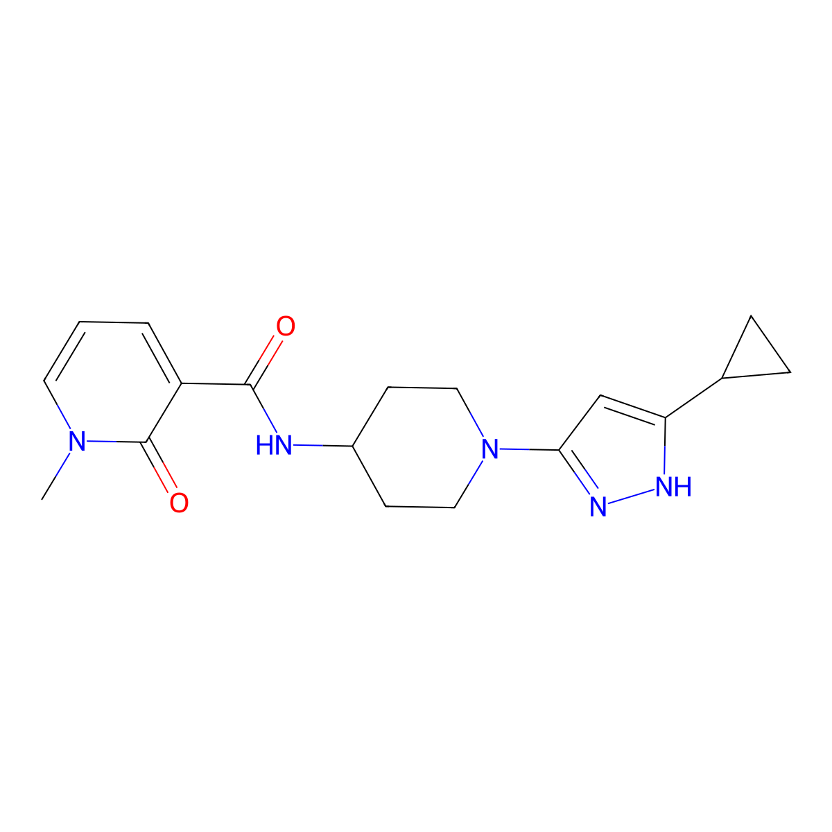 N-[1-(5-cyclopropyl-1H-pyrazol-3-yl)piperidin-4-yl]-1-methyl-2-oxo-1,2-dihydropyridine-3-carboxamide molecular structure, CAS 2034210-02-9