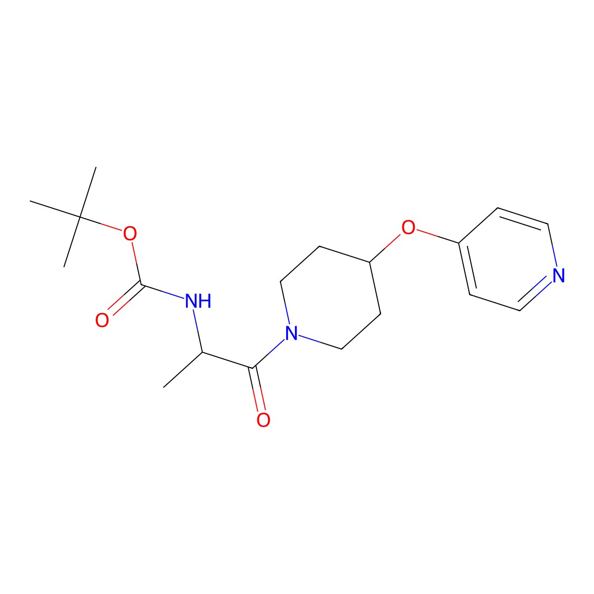 Tert-butyl (1-oxo-1-(4-(pyridin-4-yloxy)piperidin-1-yl)propan-2-yl)carbamate molecular structure, CAS 2034210-04-1