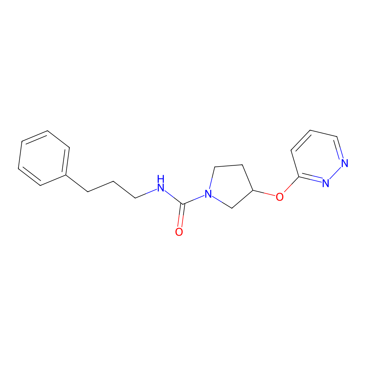 N-(3-phenylpropyl)-3-(pyridazin-3-yloxy)pyrrolidine-1-carboxamide molecular structure, CAS 2034210-06-3