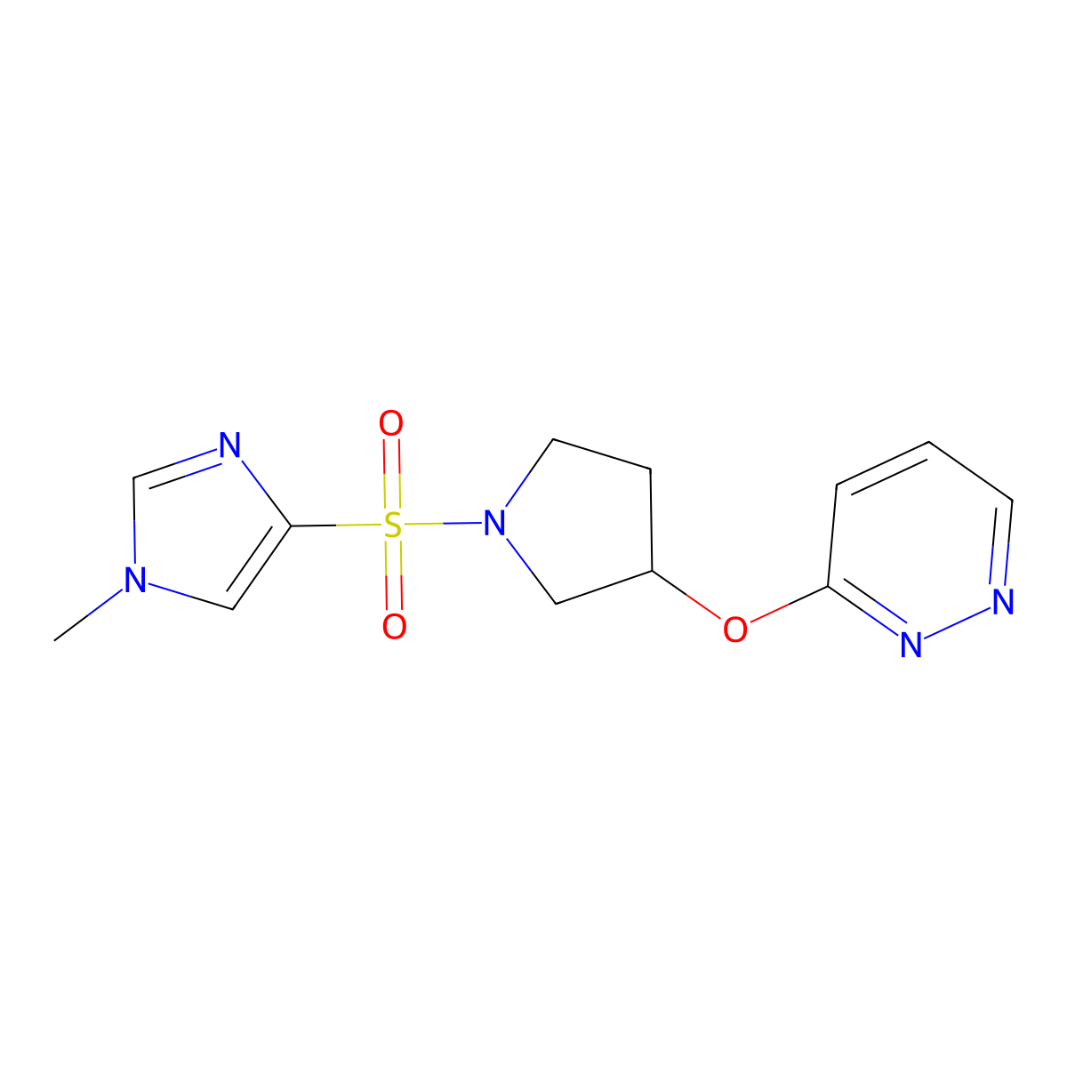 3-({1-[(1-methyl-1H-imidazol-4-yl)sulfonyl]pyrrolidin-3-yl}oxy)pyridazine molecular structure, CAS 2034210-09-6